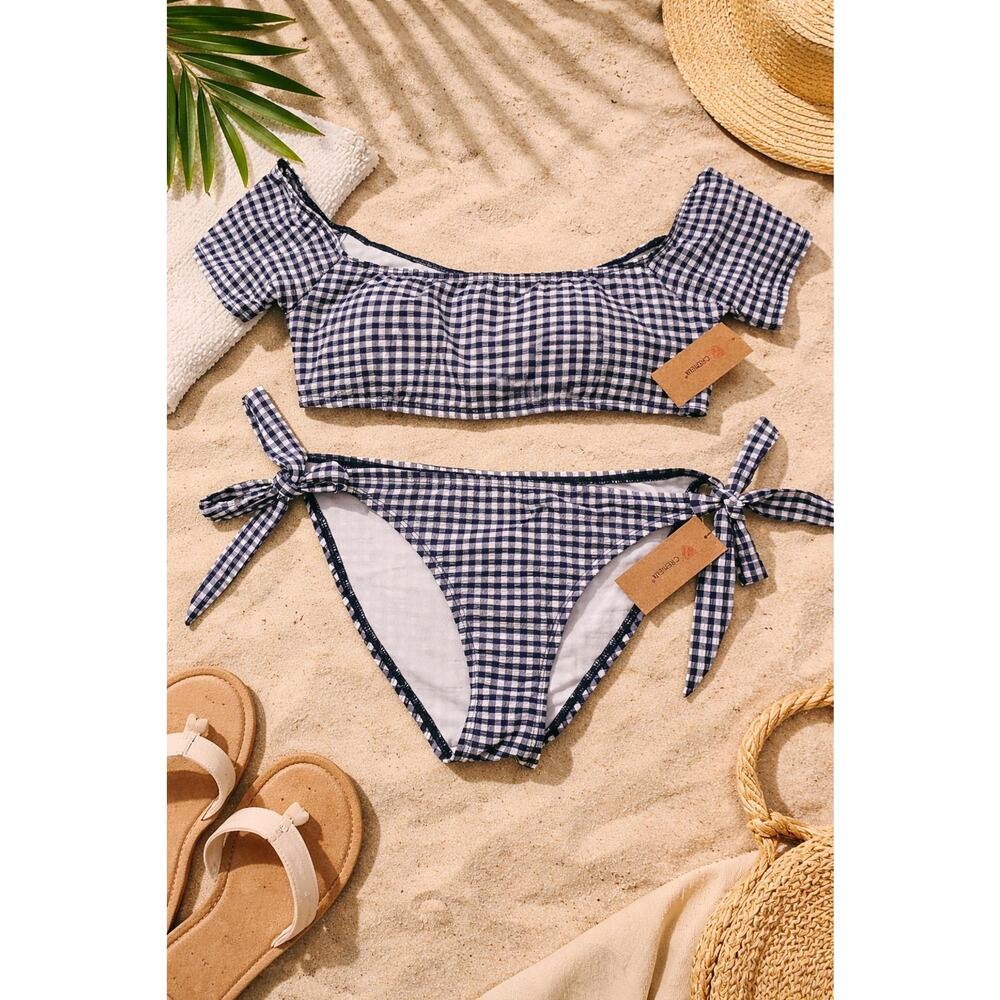 NWT Daniel Cremieux 2-Piece Women’s Checkered Charmed Bikini Bottom & Top Sz Med